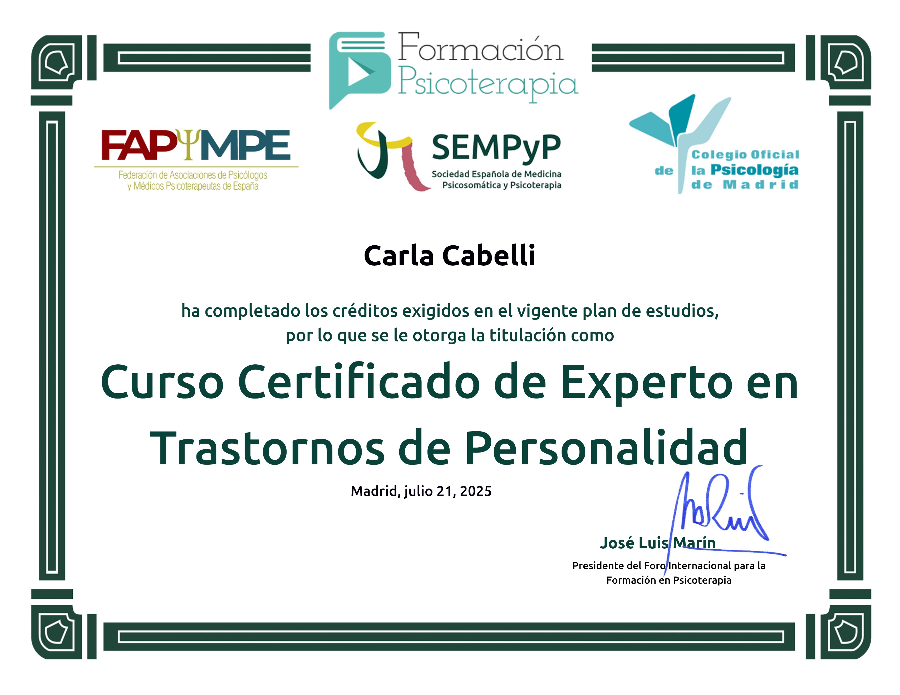 Curso Certificado de Experto en Trastornos de Personalidad: Clínica y Abordaje de Casos Complejos